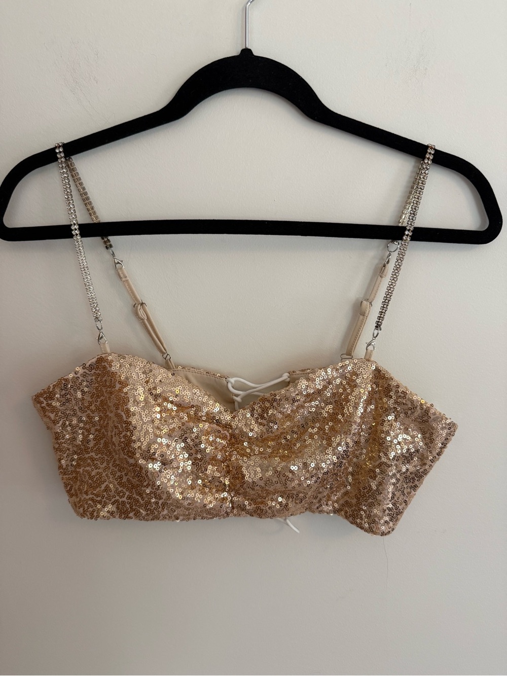 Sequin Chain-Strap Bra Top - Corset tie back